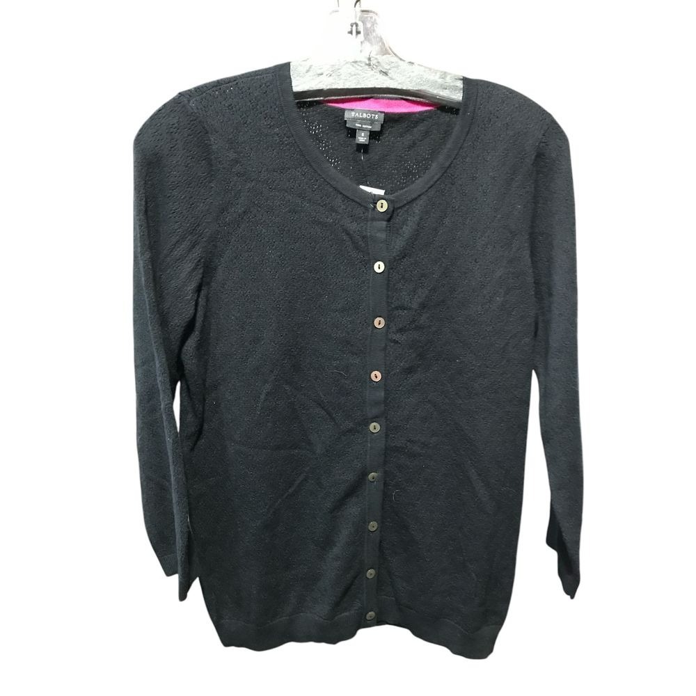 Talbots Black Knit Pima Cotton Button down 3/4 length sleeve Cardigan Sweate r